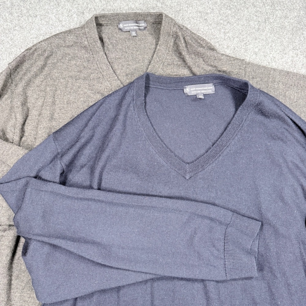 Lot of 2 Hart Schaffner Marx Extra Fine Merino Wool V-Neck Sweaters Mens 3XB